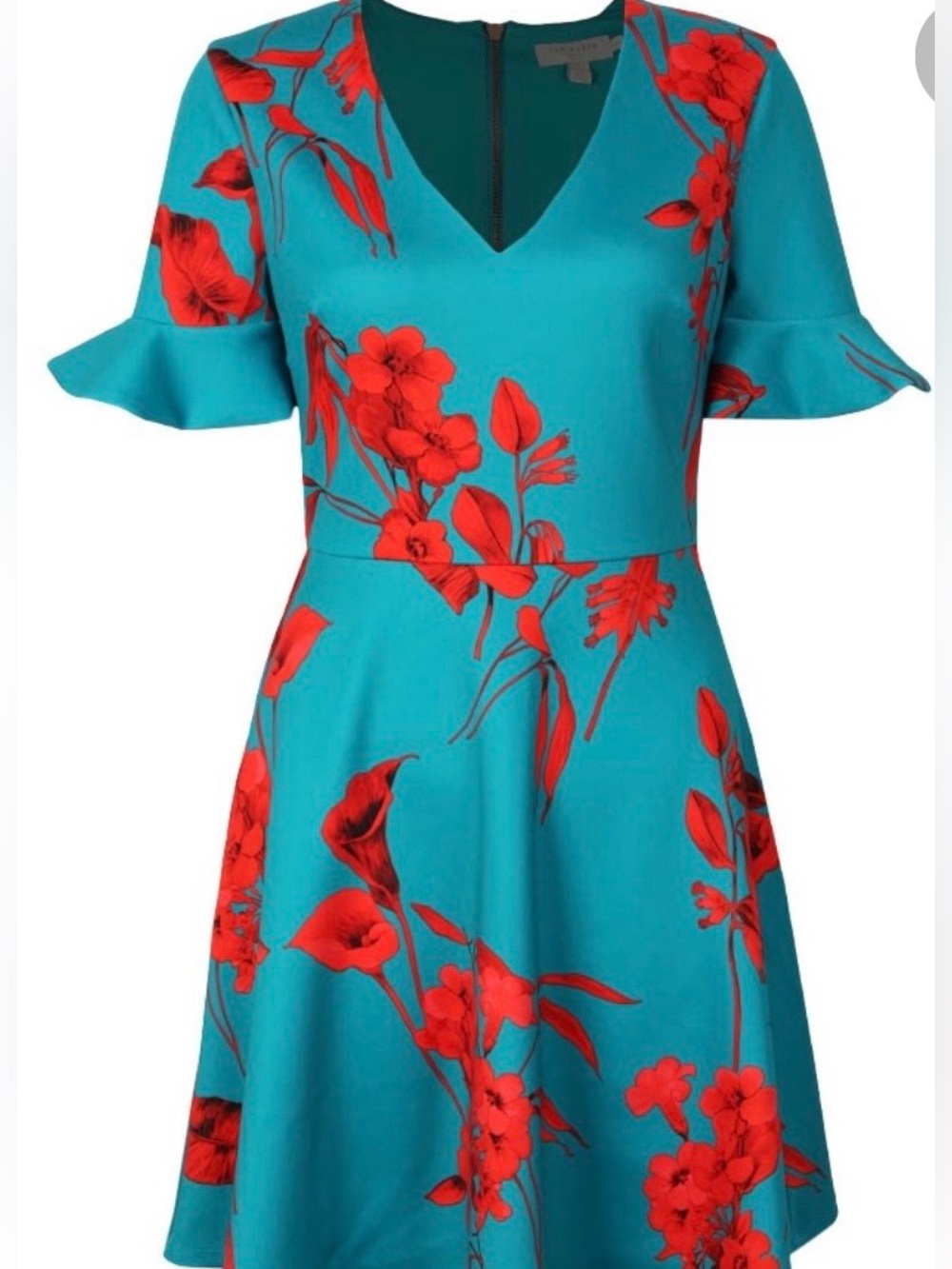 Ted Baker Teal Dress with Red Floral Print